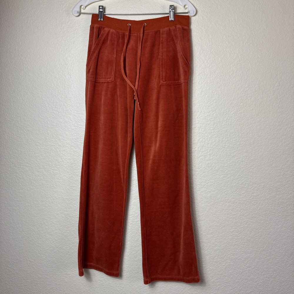 Vintage F&F Rust Orange Velour Track Pants Wide Leg Flared Y2K Boho Small
